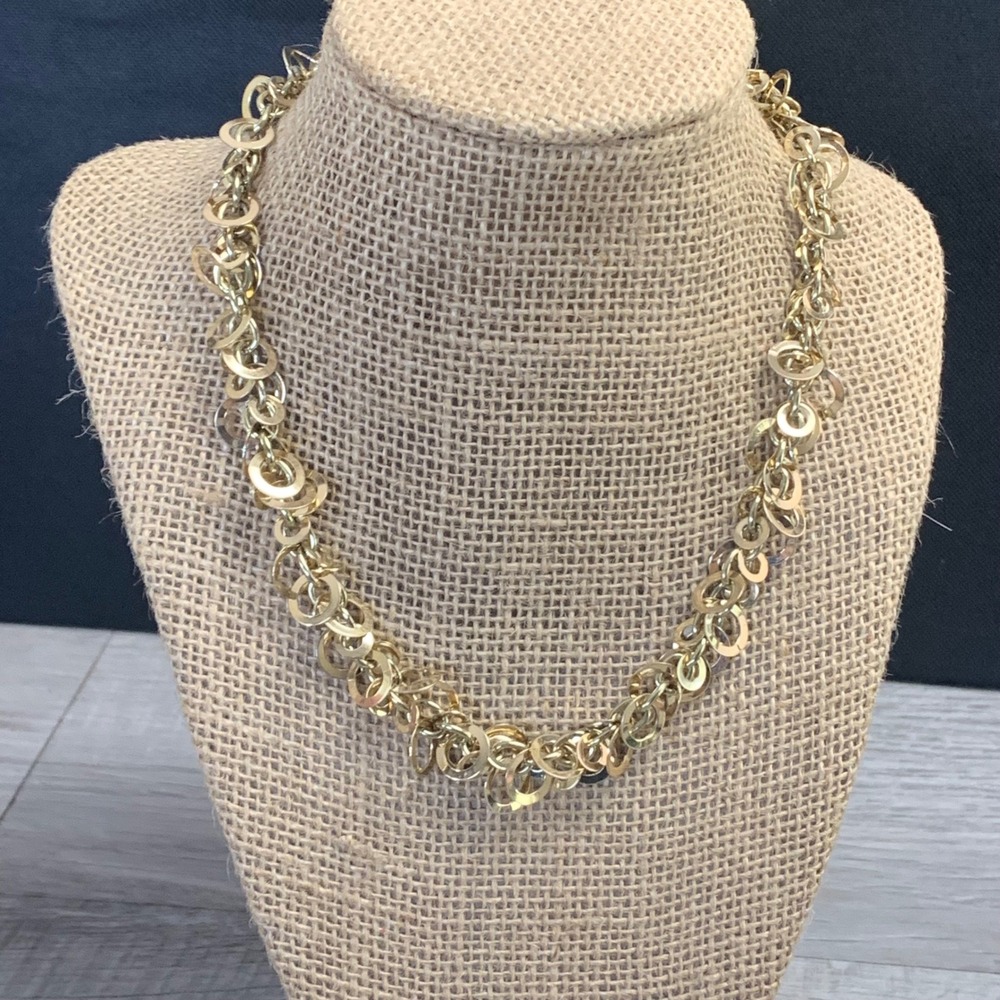 Jones New York JNY Gold Tone Multi Ring Cluster Chain Necklace 16 Inch 4274
